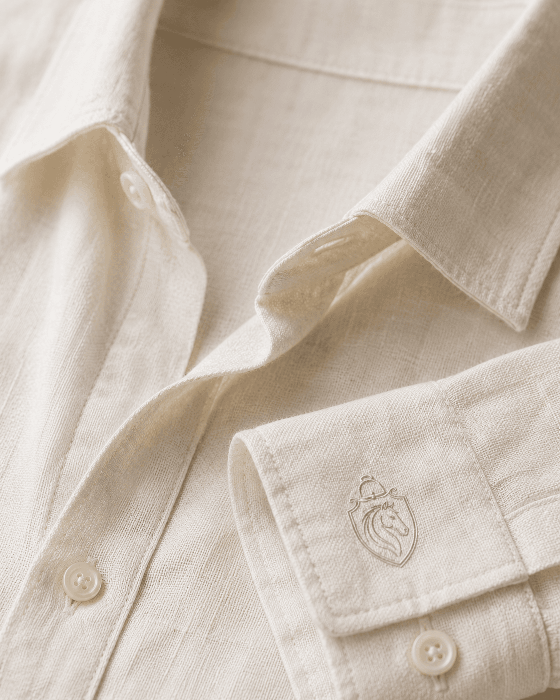 Ivory linen shirt fabric and collar detail