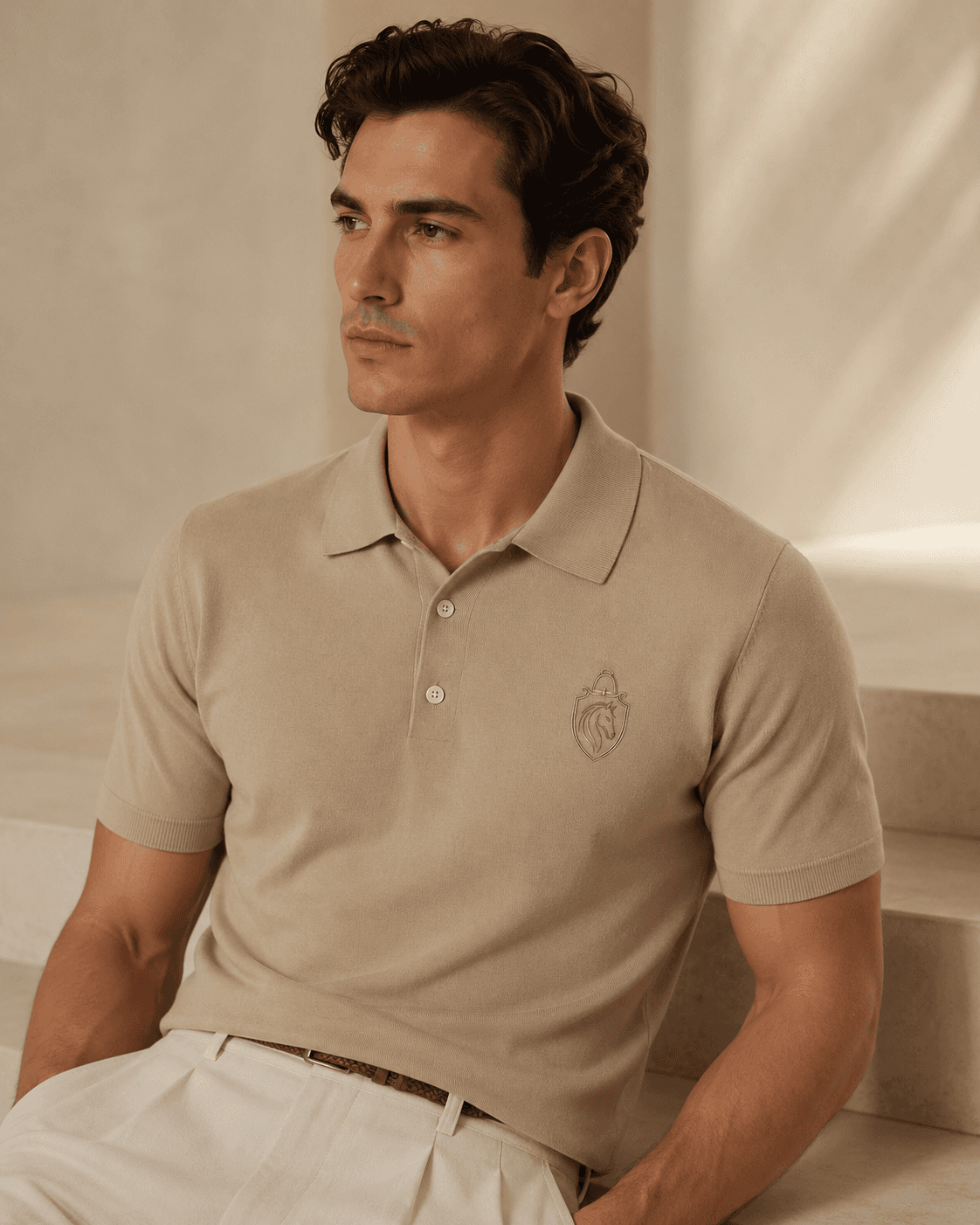 Sand Fine-Knit Polo